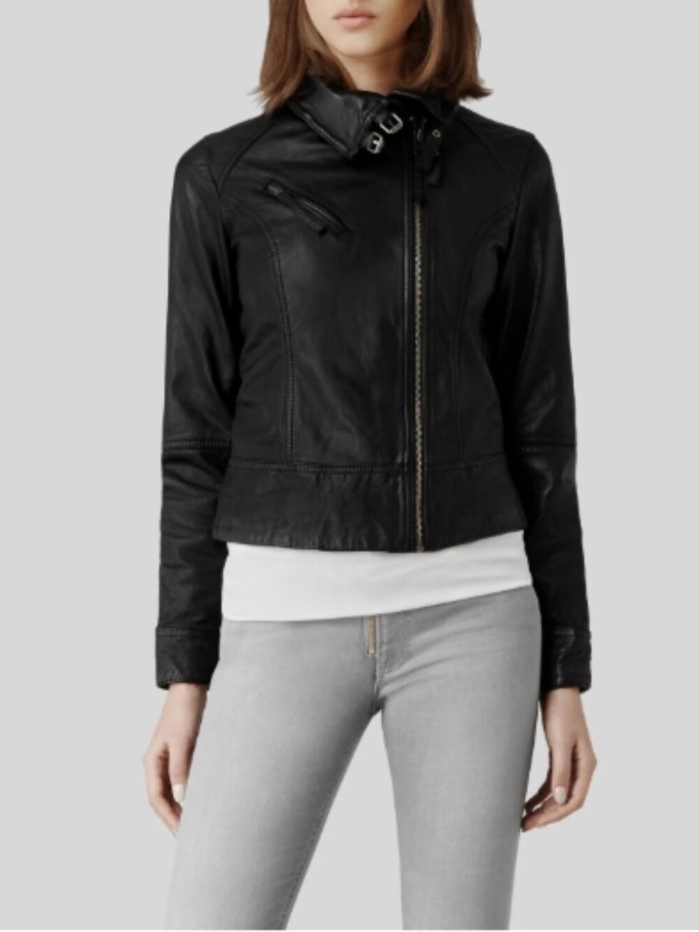 AllSaints | Belvedere Black Leather Moto Jacket All Saints